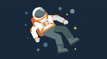 Minimalist Flat Design Illustration of Astronaut in Outer Space © Vectora
