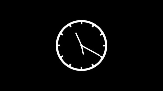 Simple line art clock face animation with moving hands for time concept on black background with video animation.