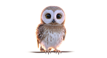 Obraz premium Adorable baby owl with big eyes perched on a branch.