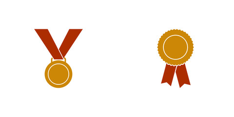 Two medals and a ribbon icon set isolated on transparent background
