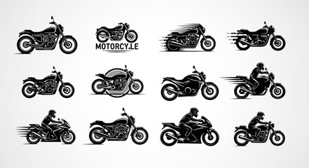 Collection of Motorcycle Silhouettes and Icons.