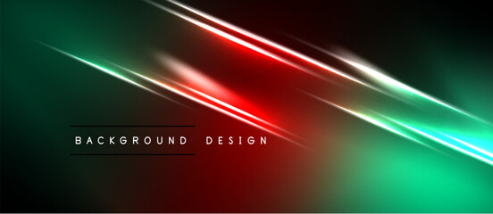 Naklejka premium Abstract background features vibrant green, red gradients. Diagonal lines create dynamic light effects, modern design aesthetic.
