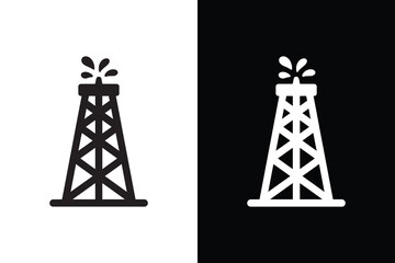 Minimalist oil derrick symbol set, Black and white vector illustration on white background