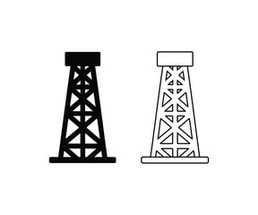 Oil rig derrick icon symbol, Industrial petroleum drilling tower solid and outline vector