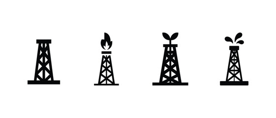 Oil rigs with different icons drilling towers icon