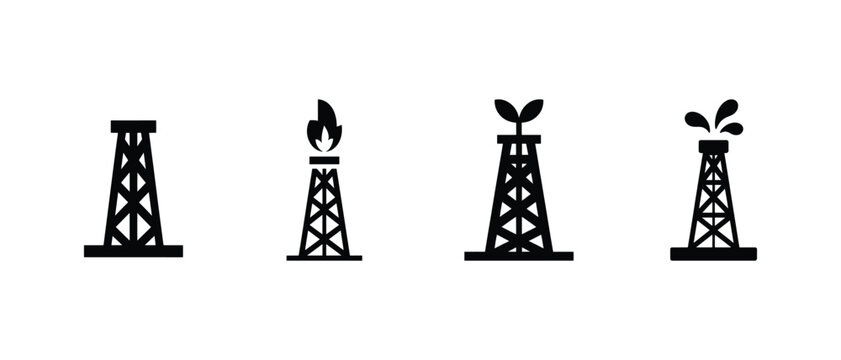 Oil rigs with different icons drilling towers icon