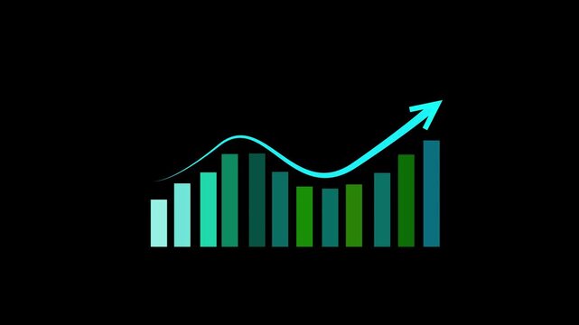 Minimal rising bar chart with arrow growth animation