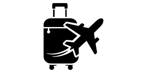 Fototapeta premium 3D illustration of a business man and woman with luggage and suitcases standing near a metal airplane at the airport for travel transportation