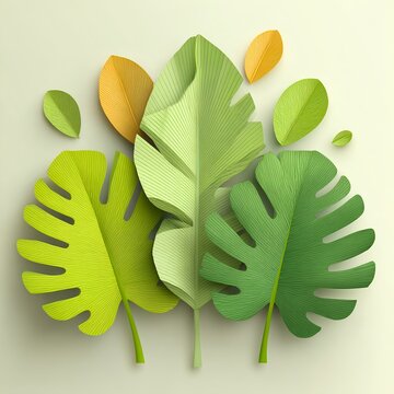 Immersive Leaf Composition Featuring Swiss Cheese Plant and Arums &ndash; Tactile Wall Art for Sustainable Wellness and Biophilic Design Trends