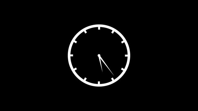Minimalist Analog Clock Animation on Black Background, Fast Motion Time Lapse with video animation.