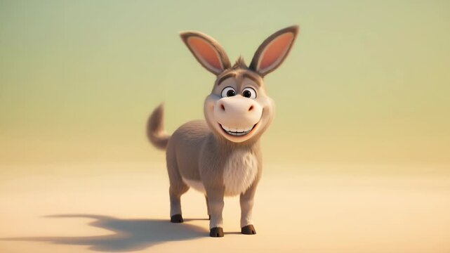 Happy donkey character animation with bright smile in studio setting for childrens media projects and funny content creation