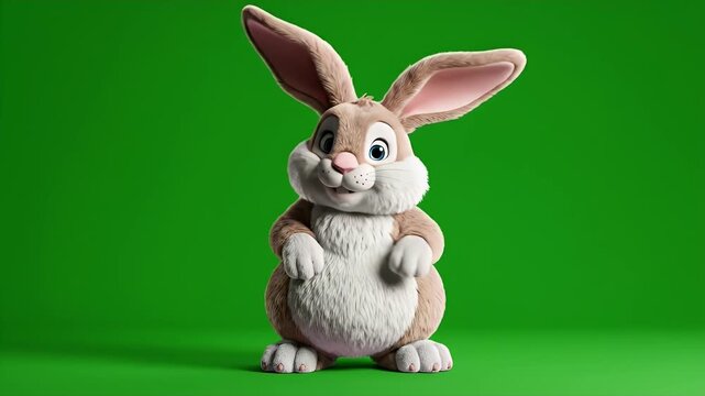 Adorable Cartoon Rabbit Character green background green screen chroma key
