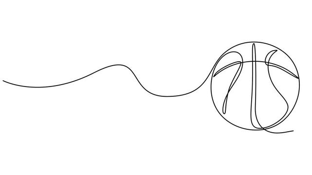 Animation of one line drawing of basketball on the floor. Ball for basketball game. Back to school minimalist, sport education concept, Continuous single line drawing of basketball ball. Single line.