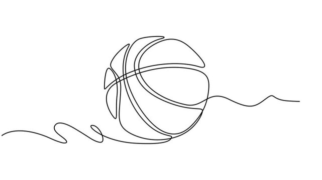 Animation of one line drawing of basketball on the floor. Ball for basketball game. Back to school minimalist, sport education concept, Continuous single line drawing of basketball ball. Single line.