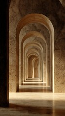 Fototapeta premium Circular Arched Corridor in Warm Stone Gallery