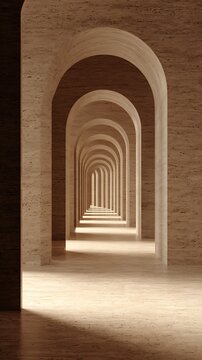 Sunlit Archway Corridor Repetitive Arches in Stone