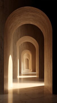 Architectural Arched Hallway with Repeating Archways and Warm Light