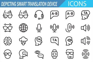 AI Translation Device Line Icons &ndash; Multilingual Communication Symbols