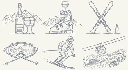 Obraz premium Vintage Winter Skiing and Celebration Elements