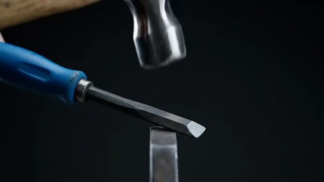 Screwdriver and Hammer on Dark Background.