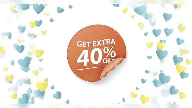 Get extra 40 percent off with vibrant heart confetti background