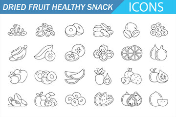 Fruit Line Icon Collection &ndash; Dried Healthy Snack Symbols