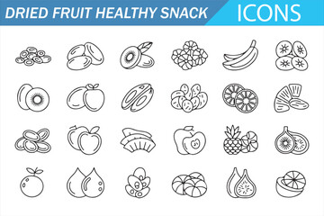 Natural Snack Icons &ndash; Organic Fruit Outline Vector Graphics