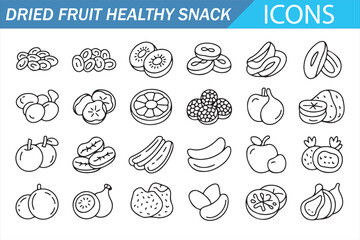 Healthy Food Icon Set &ndash; Dried Fruit and Tropical Symbols