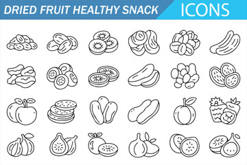 Fruit Snack Outline Icons &ndash; Vegan Healthy Vector Collection