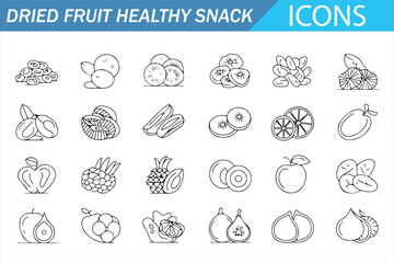 Dried Fruit Icon Set &ndash; Healthy Organic Snack Line Vector Collection
