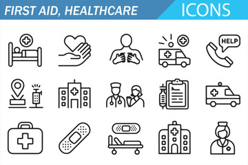 Medical and First Aid Vector Icons &ndash; Editable Line Symbol Set