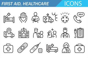 Medical Icon Collection &ndash; First Aid, Doctor, Ambulance Outline Vector