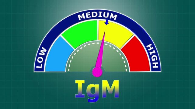 4K Animated IgM Level Meter Increasing from Low to High Levels , Monitoring Acute Infection and Primary Immune Response.