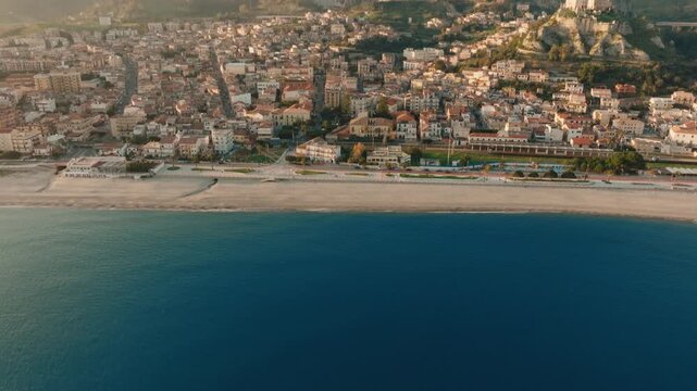 Roccella Ionica, a city in Calabria with beaches and a clean sea, aerial