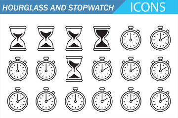 Countdown Timer and Hourglass Icon Set, Business Time Management Concept