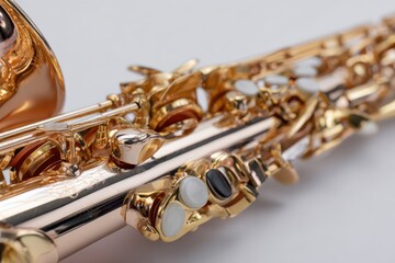 Obraz premium Close shot of jazz saxophone on white