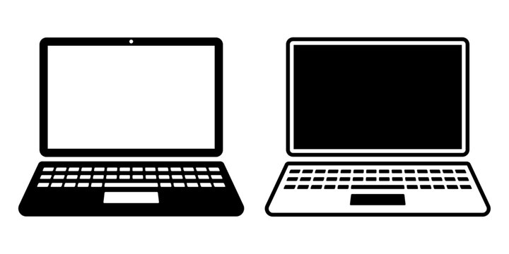 Set of minimal flat laptop computer icon with screen and keyboard vector illustration isolated on white background