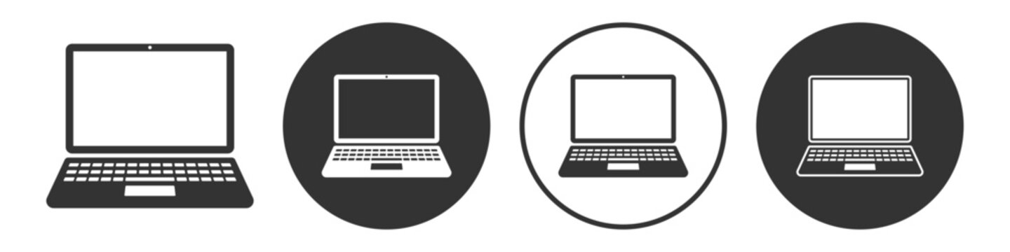 Set of minimal flat laptop computer icon with screen and keyboard vector illustration isolated on white background