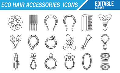Eco Friendly Hair Accessories Line Icons Set Editable Vector Collection