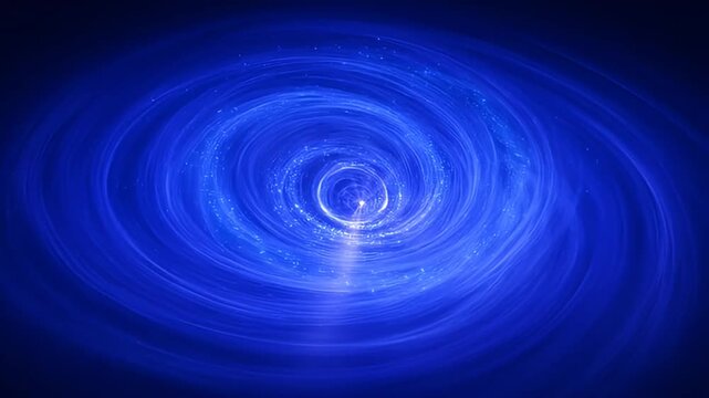Abstract ethereal swirling blue vortex with bright white center and cosmic dust