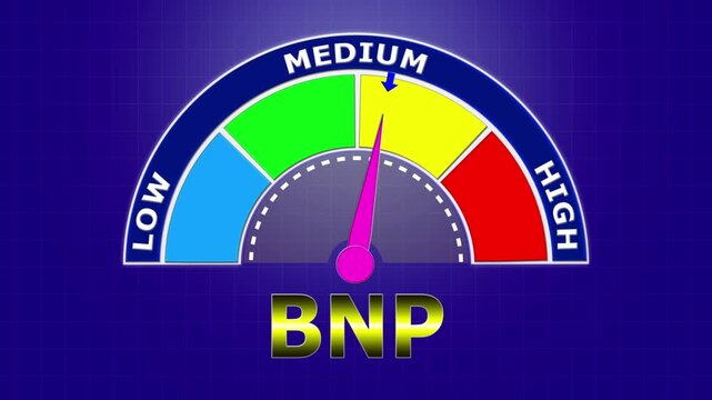 4K Animated BNP (B-type Natriuretic Peptide) Level Meter Increasing from Low to High Levels , Monitoring Heart Failure and Cardiac Stress.
