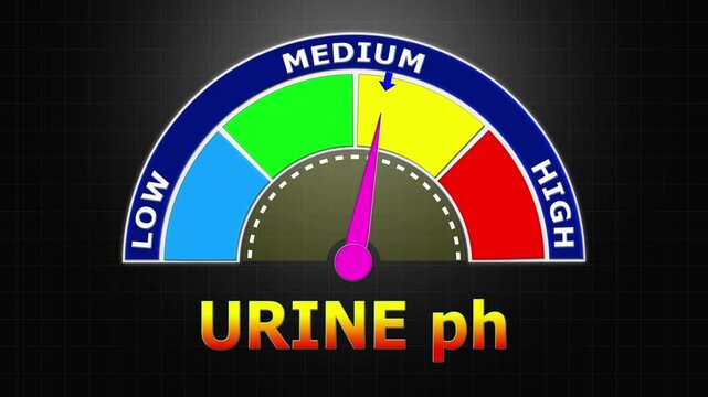 4K Animated Urine pH Meter Increasing from Low to High Levels , Evaluating Acid-Base Balance and Renal Function through Urine Analysis.