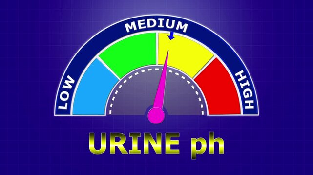 4K Animated Urine pH Meter Increasing from Low to High Levels , Evaluating Acid-Base Balance and Renal Function through Urine Analysis.