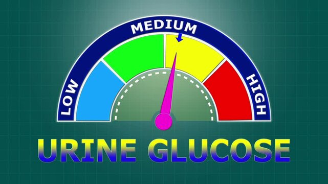 4K Animated Urine Glucose Level Meter Increasing from Low to High Levels , Monitoring Glucosuria for Diabetes and Renal Threshold Assessment.