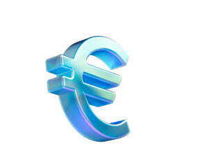 Shiny 3D blue iridescent Euro symbol reflecting modern finance and digital currency. 3d Illustration