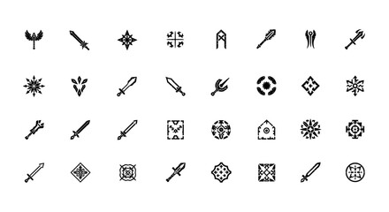 Obraz premium a collection of fantasy rpg icons including various weapon designs and mystical symbols ideal for game development ui assets