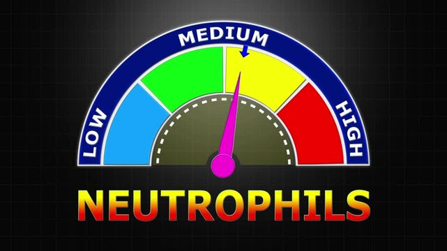 4K Animated Neutrophils Count Meter Increasing from Low to High Levels , Visualizing Immune Response to Bacterial Infections.