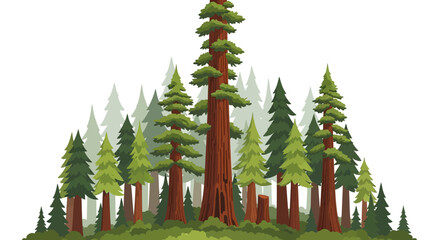Illustration of a Dense Forest with Tall Evergreen Trees © Rohim