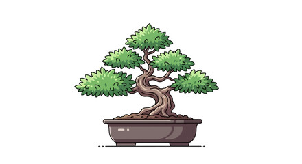 Illustration of a Bonsai Tree in a Pot with White Background