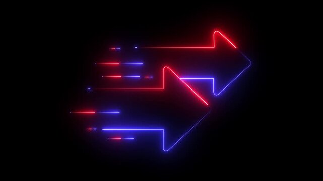Glowing Neon Fast Forward Arrow Icon. Speed Motion Direction Navigation Concept on Black Background.